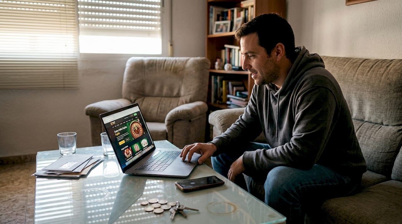 Un hombre disfruta de los juegos de un casino online desde la comodidad de su casa.