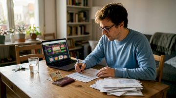 El usuario examina detenidamente documentos y navega por diferentes páginas de casinos.