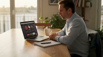 Un hombre en casa navegando por un casino online desde su ordenador