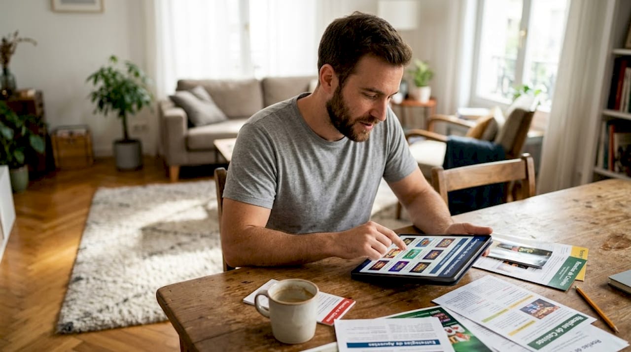 Un hombre consulta los diferentes juegos de slots internacionales desde su tablet.
