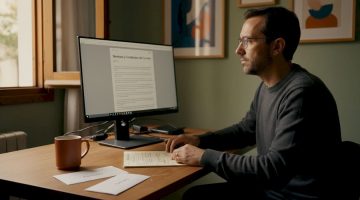Un hombre revisa en su escritorio los conceptos clave sobre apuestas en línea.