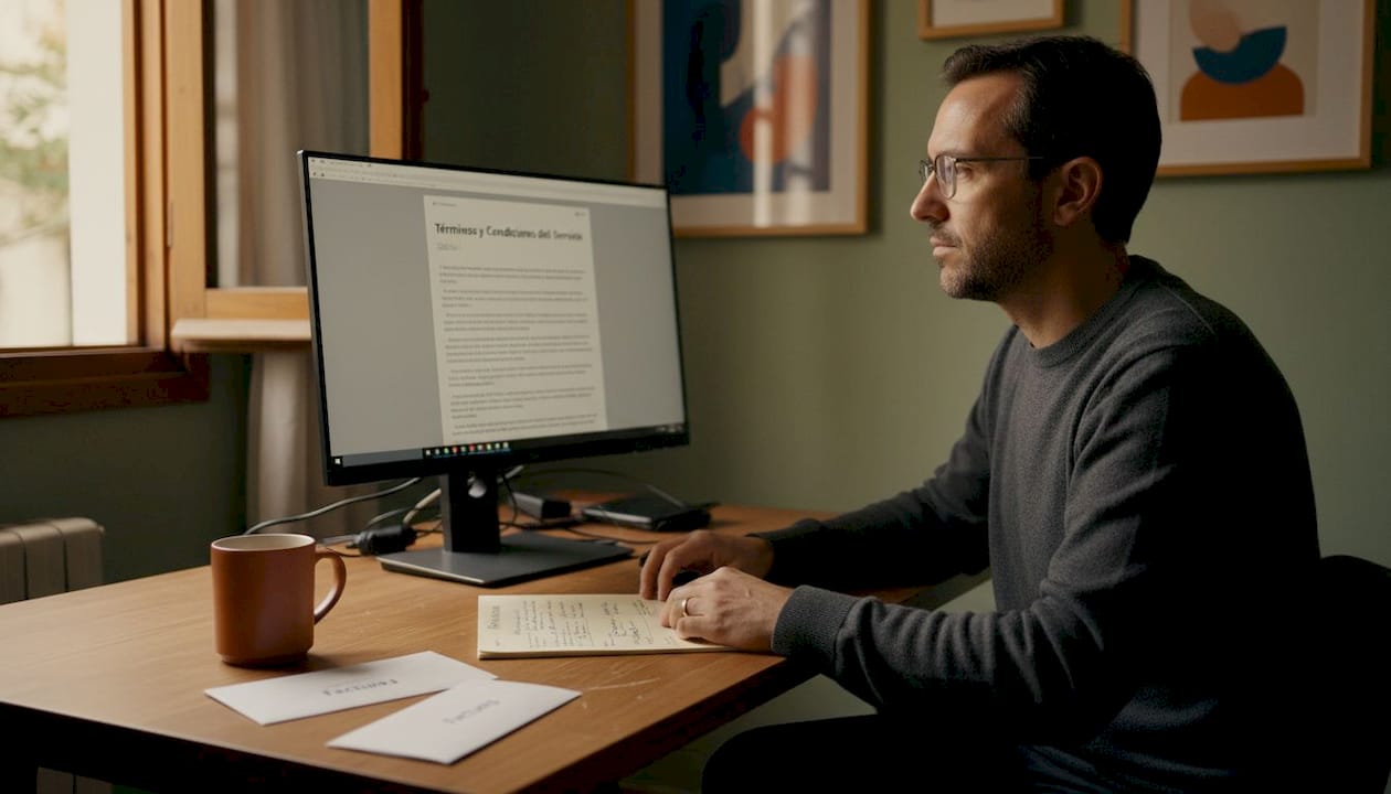 Un hombre revisa en su escritorio los conceptos clave sobre apuestas en línea.