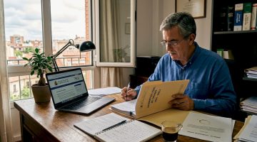 Inspector analizando la documentación legal de los casinos