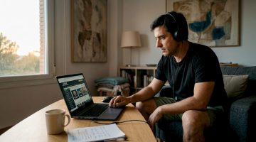 Hombre revisando un casino online cómodamente desde su casa