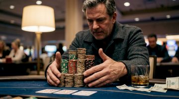 Un jugador arriesgando grandes cantidades de fichas en la mesa del casino