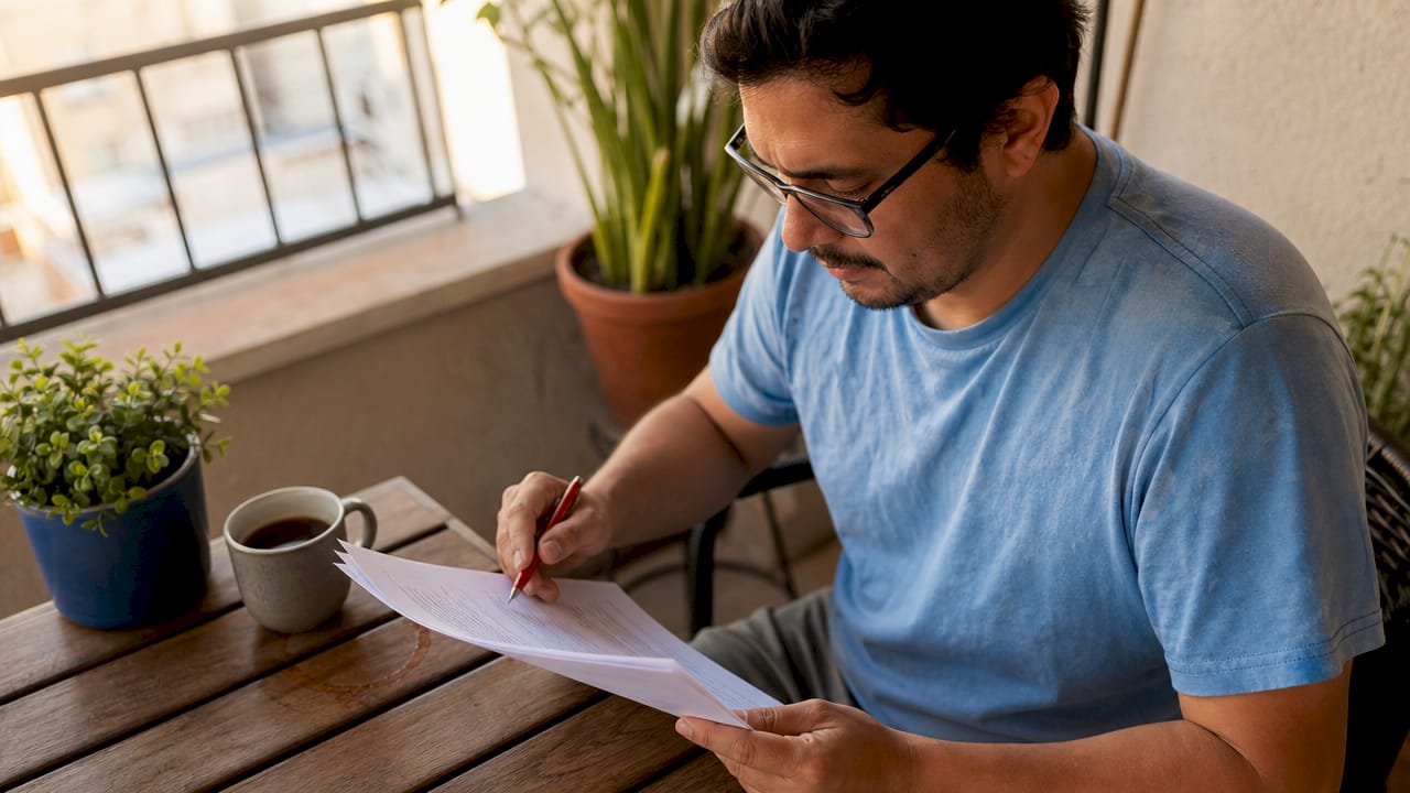 Hombre leyendo contrato de casino extranjero