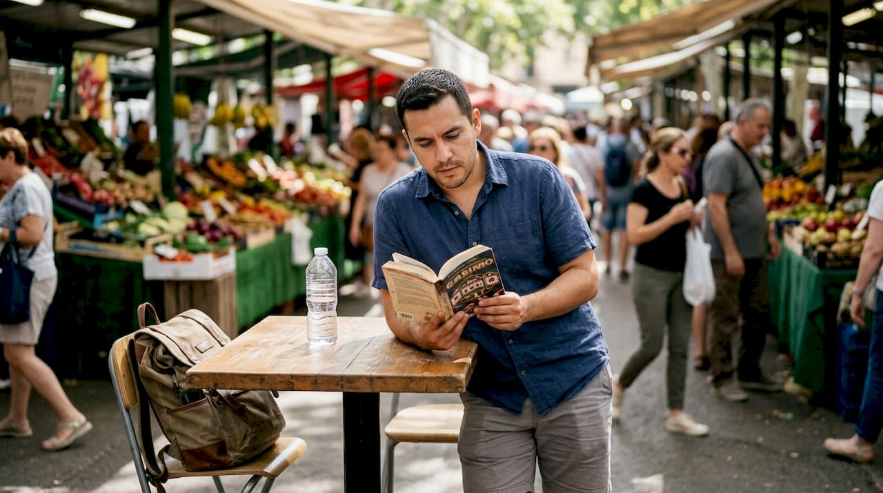 Hombre latino navegando en su tablet dentro de un apartamento moderno