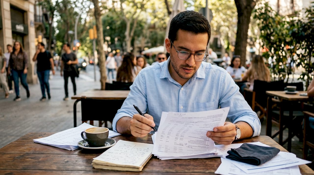 Un hombre revisa las opciones de pago disponibles mientras trabaja en su oficina.