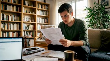 Un hombre revisa papeles relacionados con la normativa del juego sobre su escritorio.