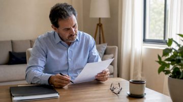 Hombre analizando la documentación legal relacionada con el juego online