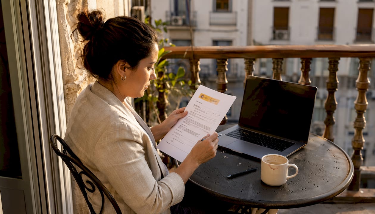 Mujer analizando cuidadosamente la documentación de un casino fiable
