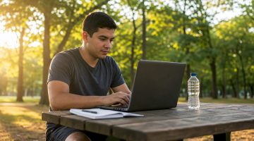 Un hombre disfruta de juegos de casino online desde su portátil.
