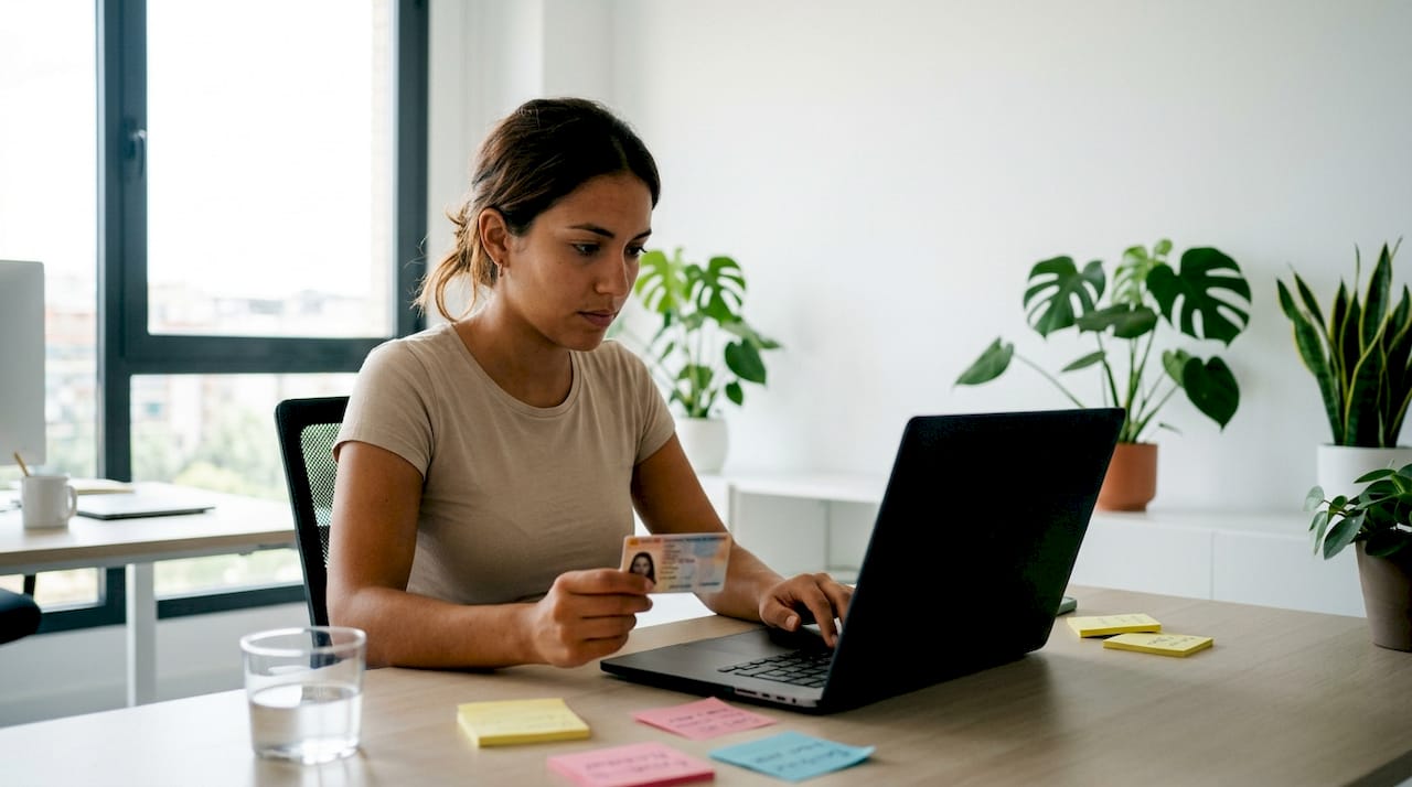 Una mujer realiza su registro online utilizando el DNI
