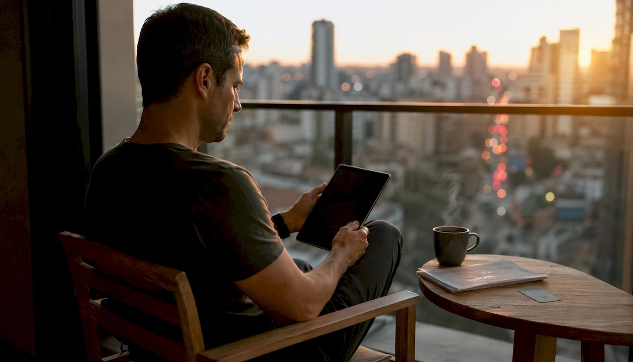 Hombre explorando casinos internacionales desde su tablet