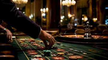 Una mano distribuyendo fichas sobre la mesa de la ruleta