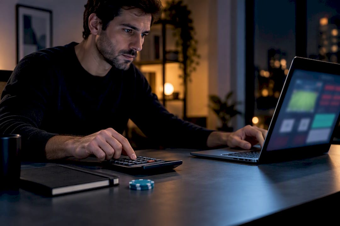 Apostador calculando una apuesta controlada