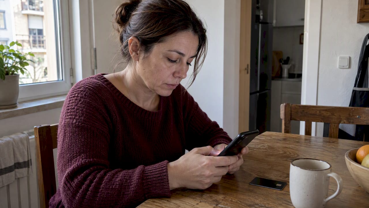 Mujer consulta un casino en línea antes de hacer un depósito