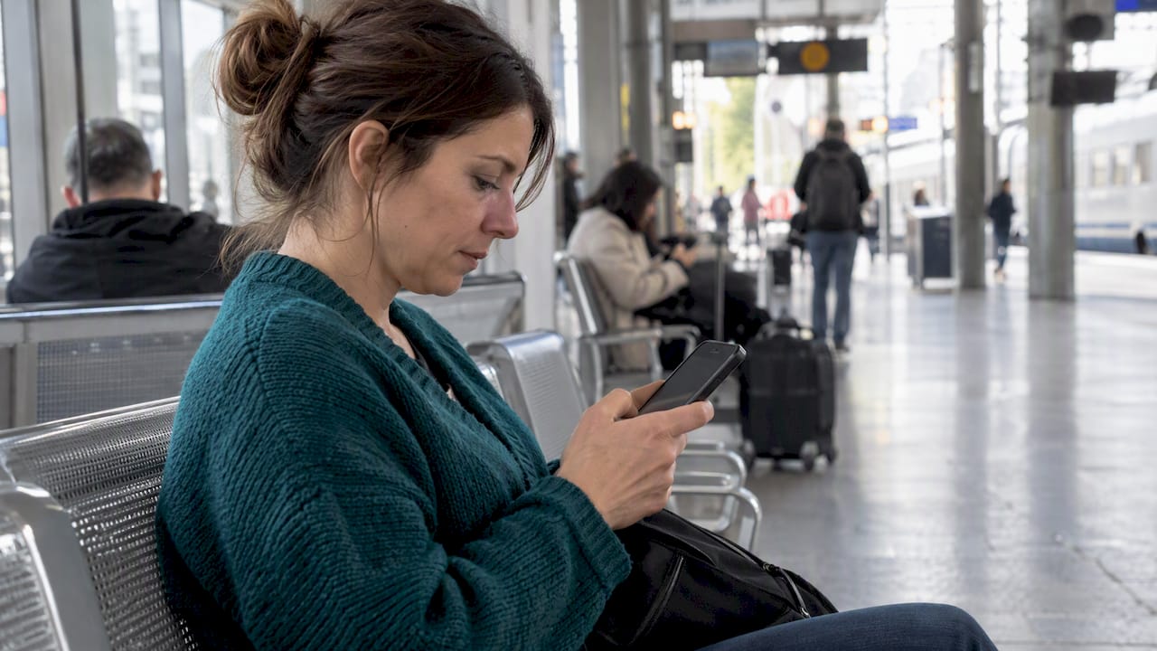 Mujer revisa licencia de casino en su teléfono